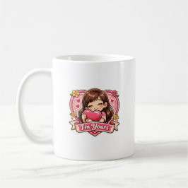 Cute Girl Hugging Heart Mug コーヒーマグカップ