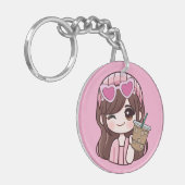 Cute Girl Iced Coffee Keychain キーホルダー (正面左)