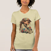 Cute Girl in Heart Patch Outfit Kawaii Art Tシャツ (正面)