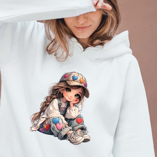 Cute Girl in Heart Patch Outfit Kawaii Art Tシャツ