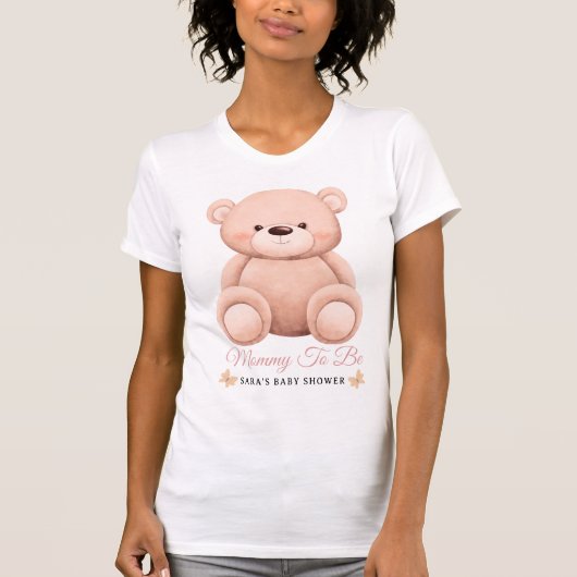Cute Girl Orange Teddy Bear Mommy To BeBaby Shower Tシャツ (正面)