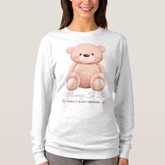 Cute Girl Orange Teddy Bear Mommy To BeBaby Shower Tシャツ (正面)