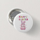 Cute Girl Personalize Happy Easter Bunny 缶バッジ (正面&裏面)