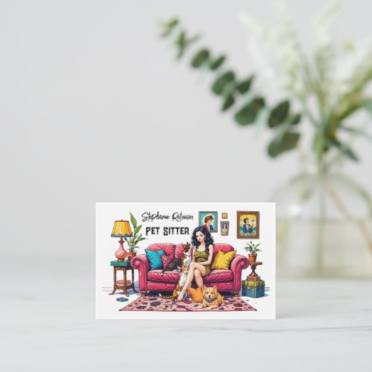 Cute Girl Pet Sitter Dog Walker 名刺 (スタンド正面)