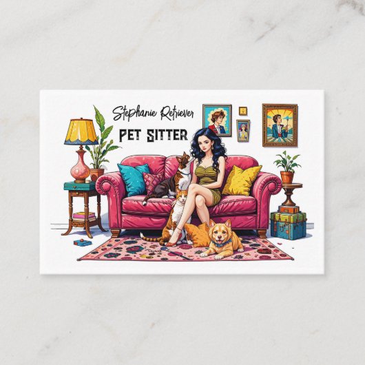 Cute Girl Pet Sitter Dog Walker 名刺 (正面)