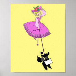 Cute Girl Pink Dress Black poodle original cartoon ポスター