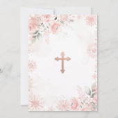 Cute Girl Pink Rose Gold Floral Snowflake Baptism 招待状 (裏面)