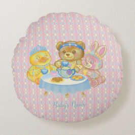 Cute Girl Pink Toy Tea Party Round Pillow ラウンドクッション