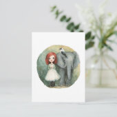 Cute Girl Red Hair With Elephant and Bird ポストカード (スタンド正面)