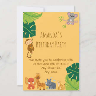 Cute Girl Safari Birthday Party Invitation 招待状