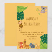 Cute Girl Safari Birthday Party Invitation 招待状 (正面/裏面)