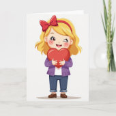 Cute Girl Sending Love Heart Card カード (正面)
