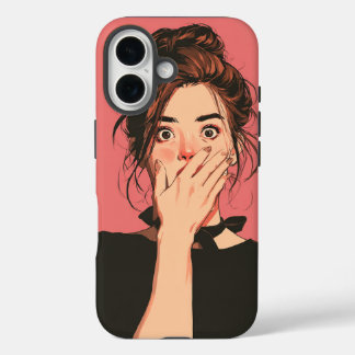 Cute Girl Shock Expression Cartoon Phone Case iPhone 16ケース