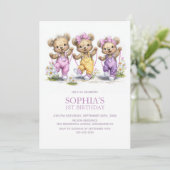 Cute Girl Teddy Bears Jump Rope 1st Birthday Party 招待状 (スタンド正面)