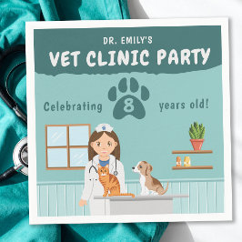 Cute Girl Veterinarian Vet Animal Clinic Birthday スタンダードカクテルナプキン