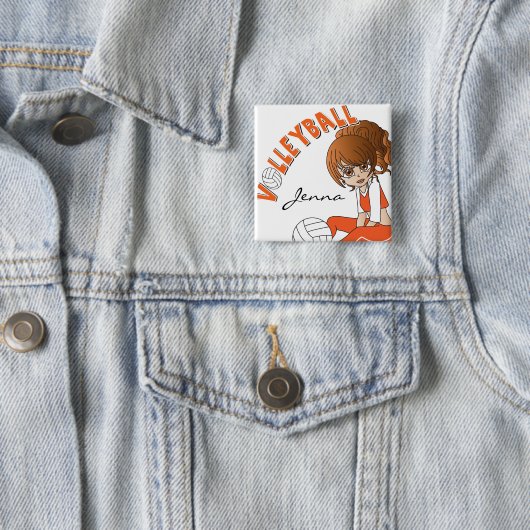 Cute Girl Volleyball Player in Orange 缶バッジ (インサイチュ)