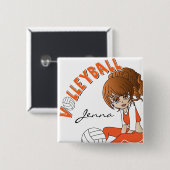 Cute Girl Volleyball Player in Orange 缶バッジ (正面&裏面)