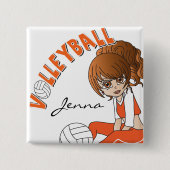 Cute Girl Volleyball Player in Orange 缶バッジ (正面)