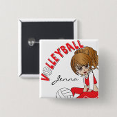 Cute Girl Volleyball Player in Red 缶バッジ (正面&裏面)
