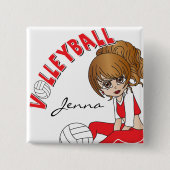 Cute Girl Volleyball Player in Red 缶バッジ (正面)