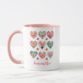 Cute Girl Watercolor Valentine Hearts マグカップ (左)