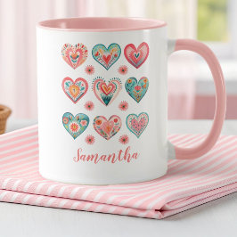 Cute Girl Watercolor Valentine Hearts マグカップ