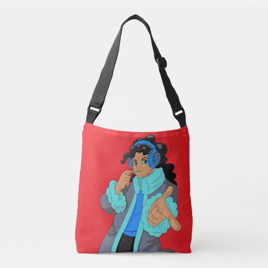 Cute Girl Wearing Headphone Headset Tote Bag クロスボディバッグ (正面)