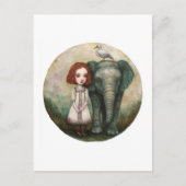 Cute Girl With Elephant and Bird ポストカード (正面)