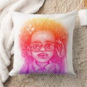 Cute Girl with Glasses Throw Pillow クッション (ブランケット)