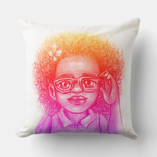 Cute Girl with Glasses Throw Pillow クッション (正面)