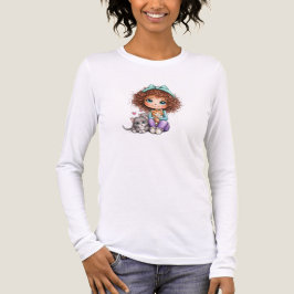 Cute Girl with Kittens Kawaii Cozy Art トライブレンドＴシャツ