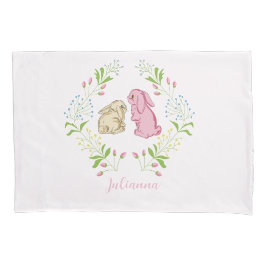 Cute Girl Wreath Bunny Pillowcase 枕カバー (正面)