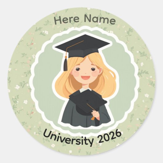 Cute Girle  Graduation Sticker ラウンドシール (正面)