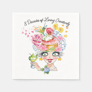 Cute Girlie Birthday Babe With Cake and Cocktails スタンダードカクテルナプキン