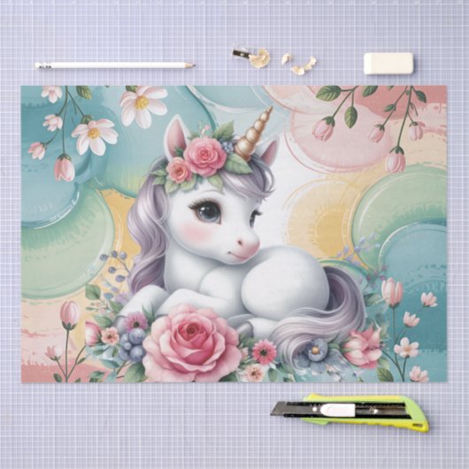 Cute girls baby unicorn decoupage  薄葉紙 (クラフト)