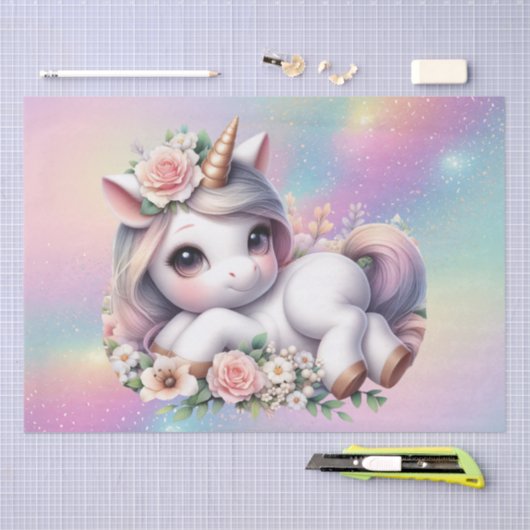 Cute girls baby unicorn decoupage  薄葉紙 (クラフト)