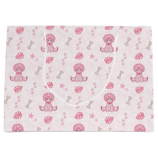 Cute Girls Birthday Pink Dinosaur ラージペーパーバッグ
