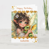 Cute Girl's Fairy and Dragon Themed Birthday カード (正面)