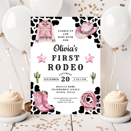 Cute Girl's First Rodeo 1st Birthday 招待状