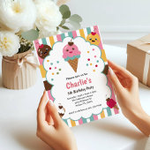 Cute Girls Ice Cream 5th Birthday Party 招待状