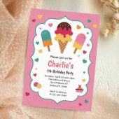 Cute Girls Ice Cream 7th Birthday Party 招待状