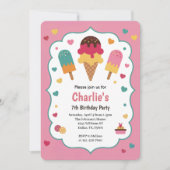 Cute Girls Ice Cream 7th Birthday Party 招待状 (正面)