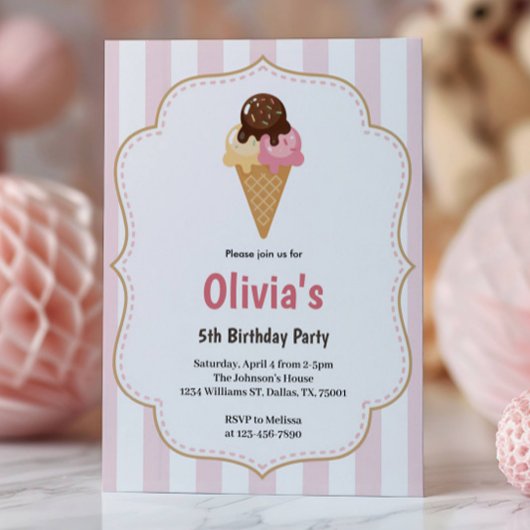Cute Girls Ice Cream Birthday Party 招待状