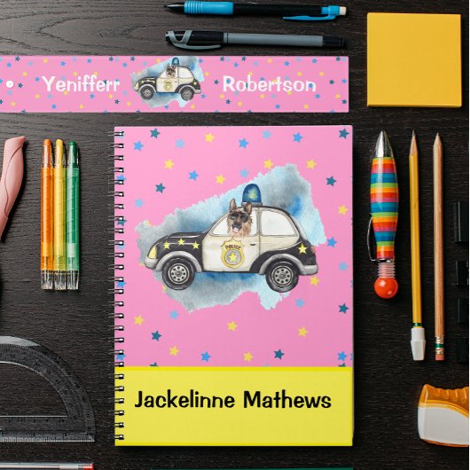 Cute Girls Name Police Dog in Car ノートブック