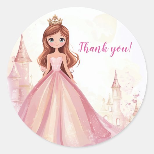 Cute Girls Princess Birthday Thank You Sticker ラウンドシール (正面)