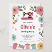 Cute Girls Sewing Birthday Party 招待状 (正面)