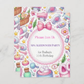Cute Girls Spa Sleepover Birthday Party Invitation 招待状 (正面/裏面)