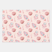 Cute Girls Space Birthday Pink Astronaut ラッピングペーパーシート (正面)