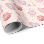 Cute Girls Space Birthday Pink Astronaut ラッピングペーパー (ロールコーナー)