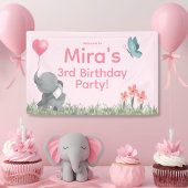 Cute Girly and Pink Elephant Birthday Party  横断幕